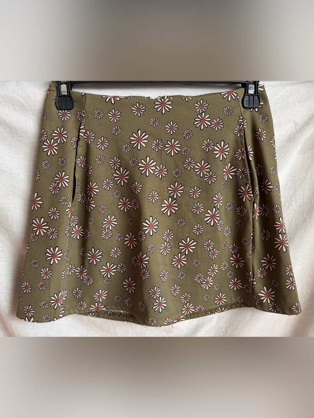Altar'd State Olive Mini Skirt with Pink & White Daisy Print